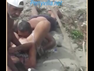 Threesome in the sand caught