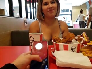 KFC public obese control and internal cumshot in the shower